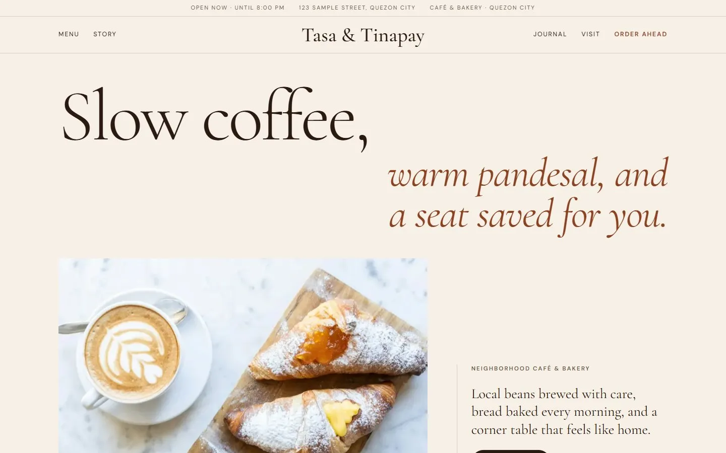 After: the Tasa & Tinapay demo website designed by SitePorma